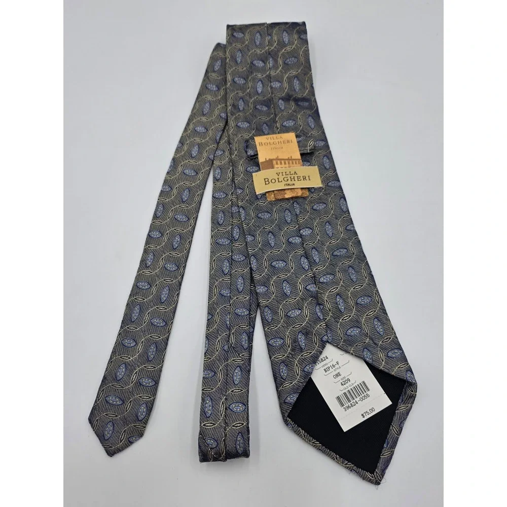 Villa Bolgheri Italia Blue Gold Geometric Silk Tie Made in Italy NWT
